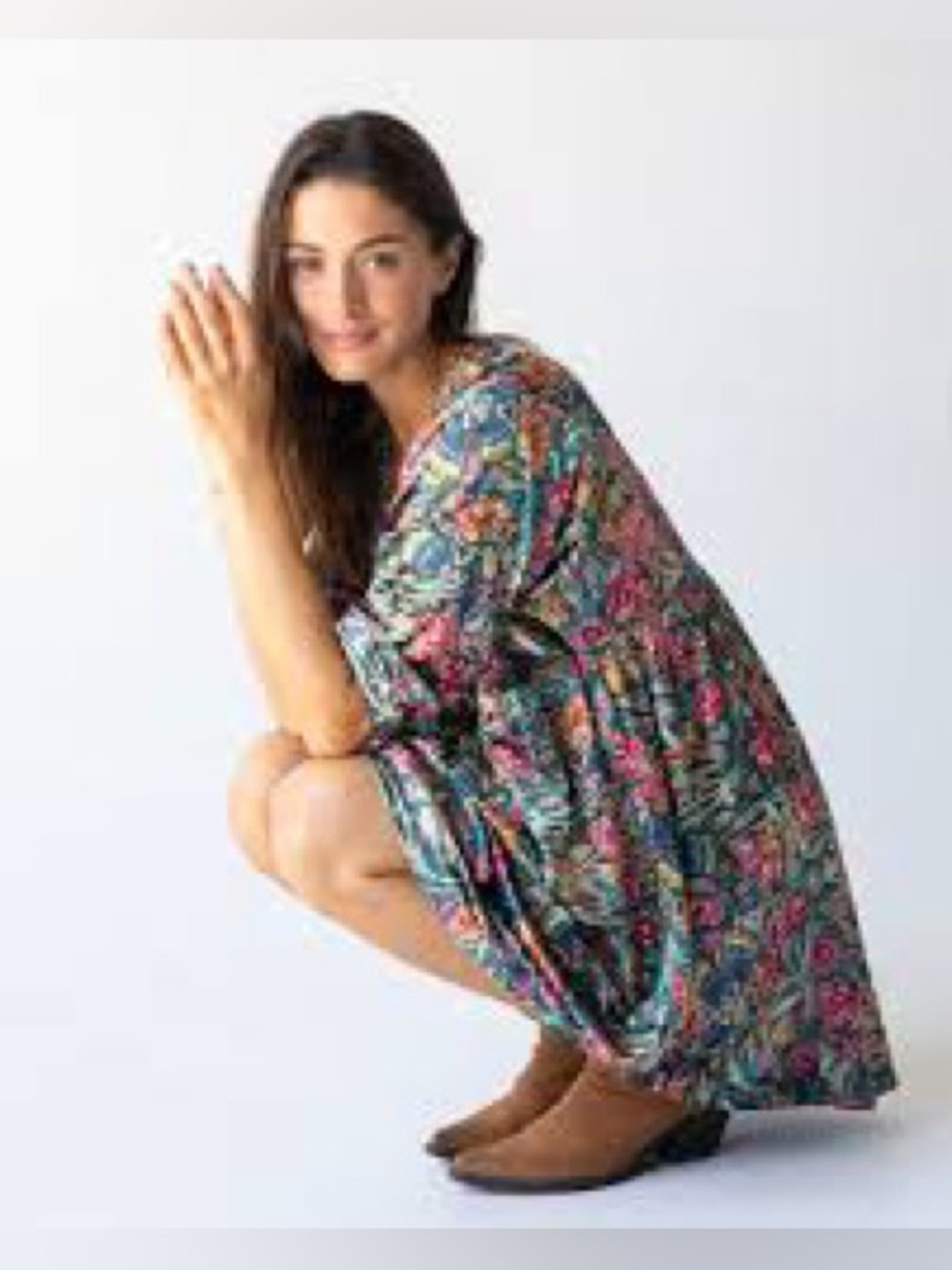 Natural Life green floral velvet v nice dress size large